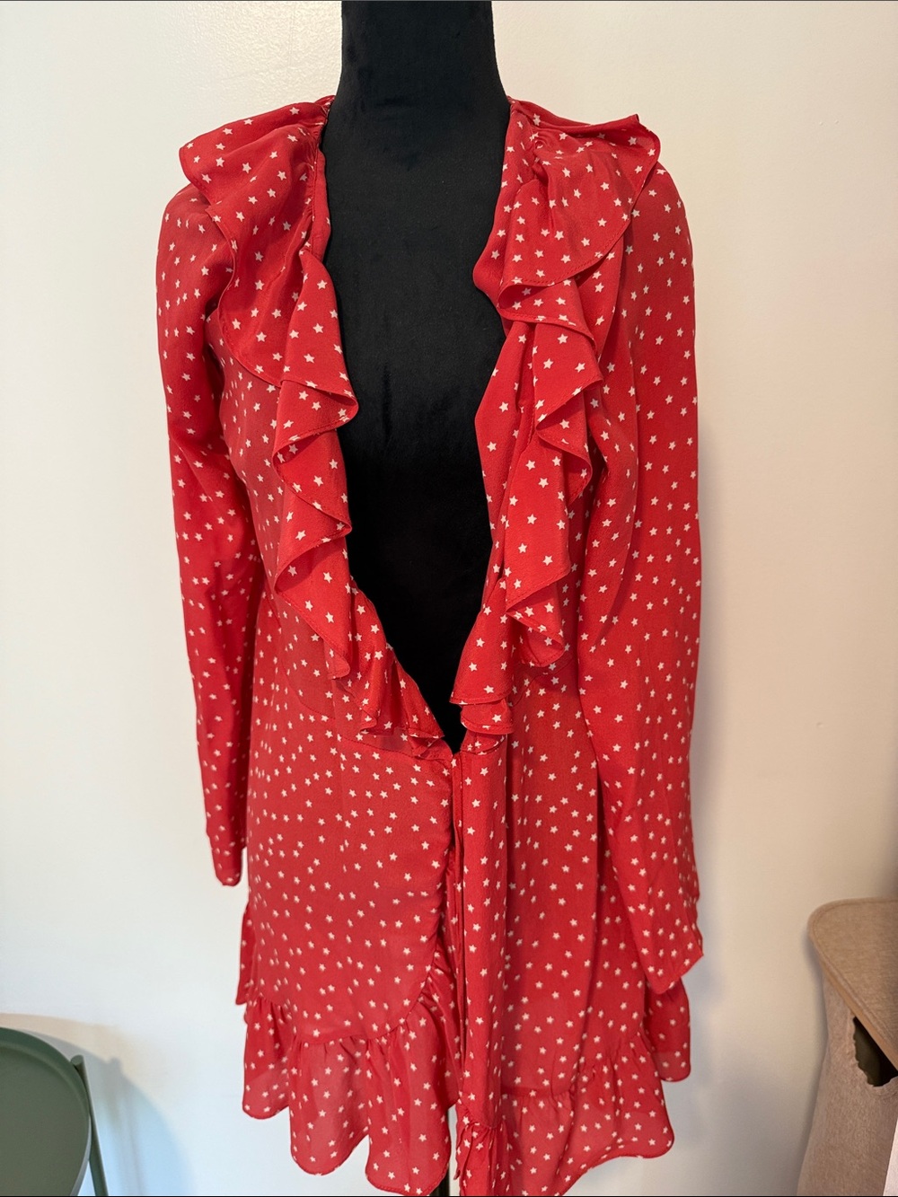 Realisations Par Red Star-Print Ruffle Blazer